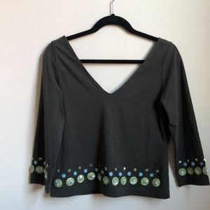 WORTH embroidered 3/4 sleeve v neck top